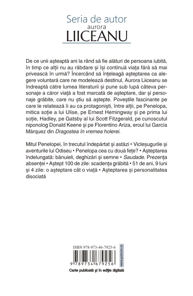 Carte Asteptarea Penelopei autor Aurora Liiceanu editura Polirom