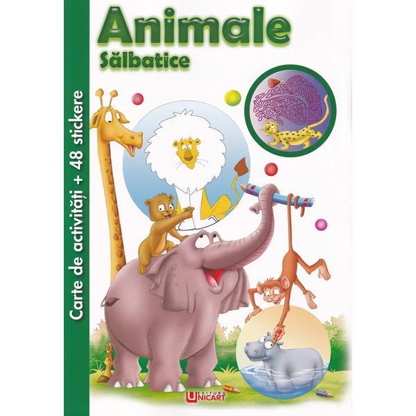 Carte Carte de activitati cu 48 stickere: Animale salbatice