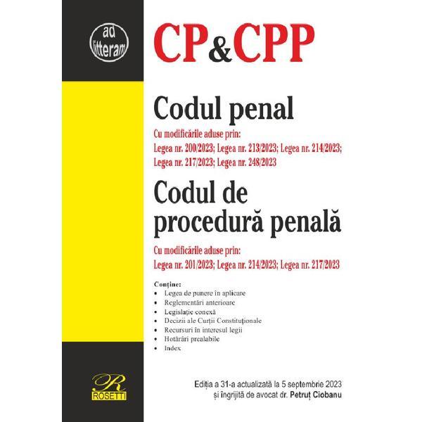 Carte Codul Penal. Codul De Procedura Penala Ed.31 Act.05.09.2023