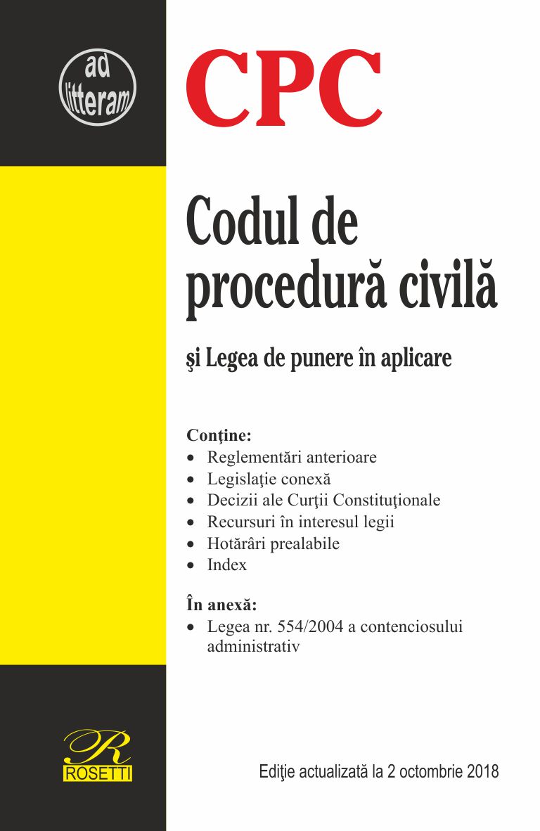 Carte Codul de procedura civila 2018   editura Rosetti
