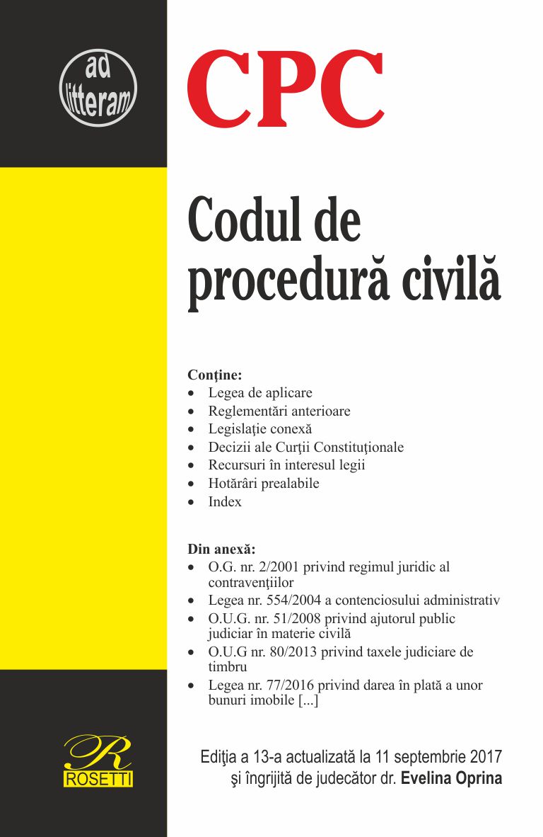 Carte Codul de procedura civila autor Evelina Oprina editura Rosetti
