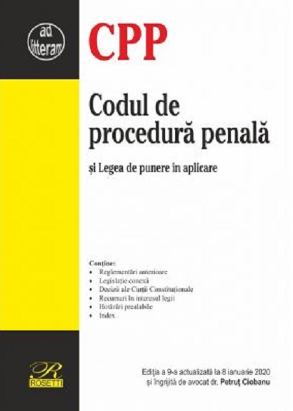 Carte Codul de procedura penala. 8 ianuarie 2020 autor Petrut Ciobanu editura Rosetti