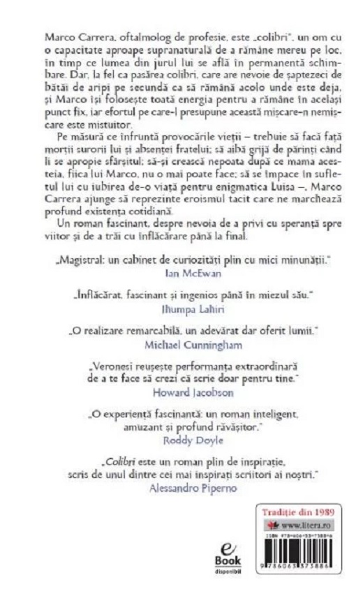 Carte Colibri autor Sandro Veronesi editura Litera