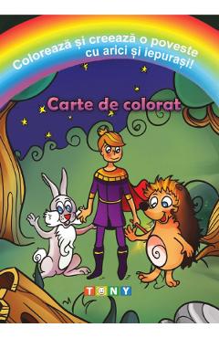 Carte Coloreaza si creeaza o poveste cu arici si iepurasi! Carte de colorat editura -