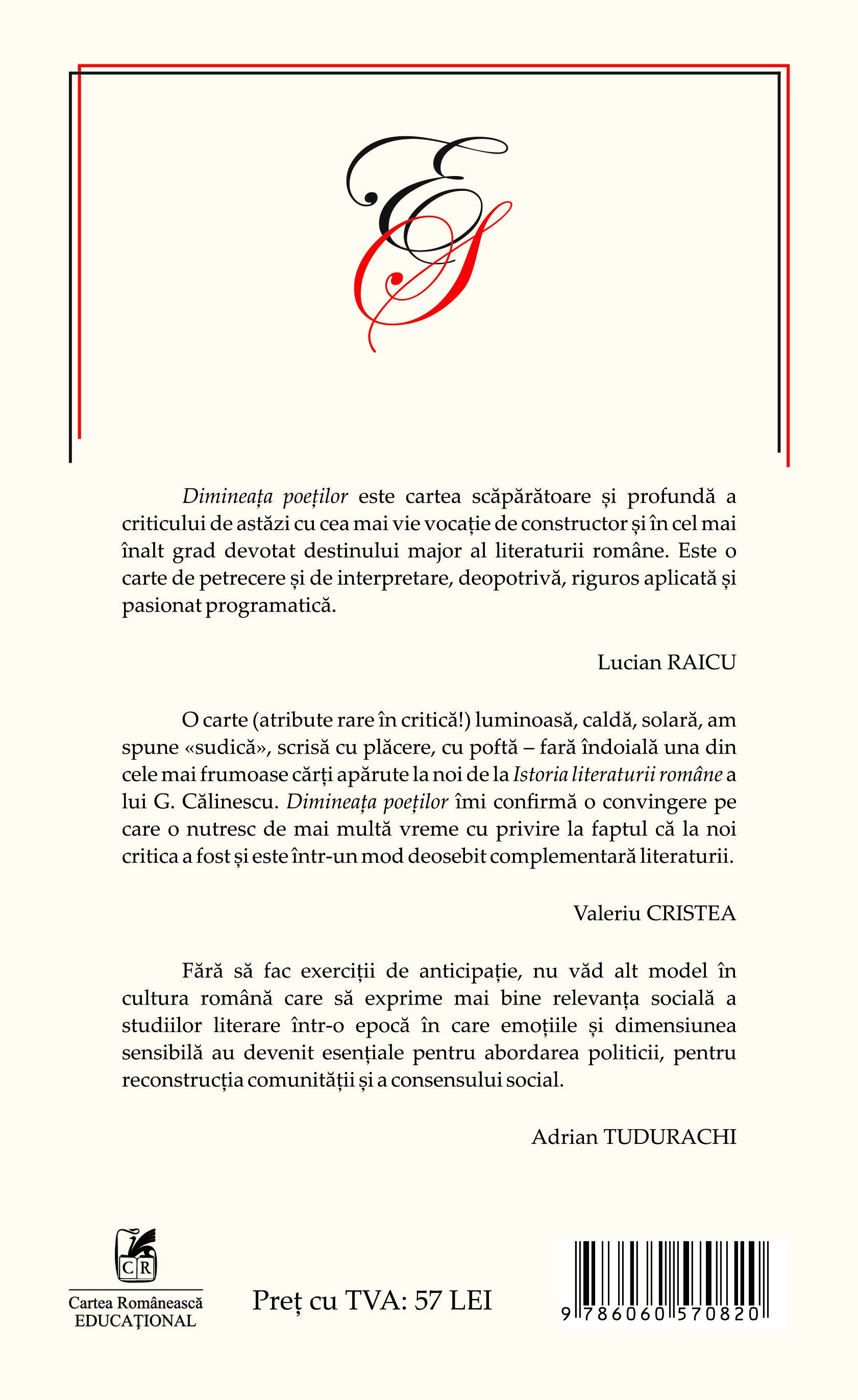 Carte Dimineata poetilor autor Eugen Simion editura Cartea Romaneasca Educational