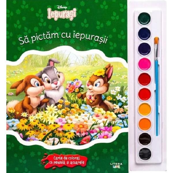 Carte Disney Iepurasi. Sa pictam cu iepurasii. Carte de colorat cu pensula si acuarele