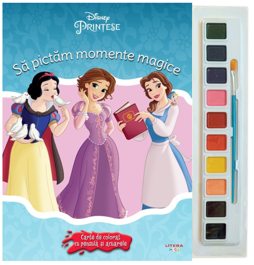 Carte Disney. Printese. Sa pictam momente magice. Carte de colorat cu pensula si acuarele editura Litera