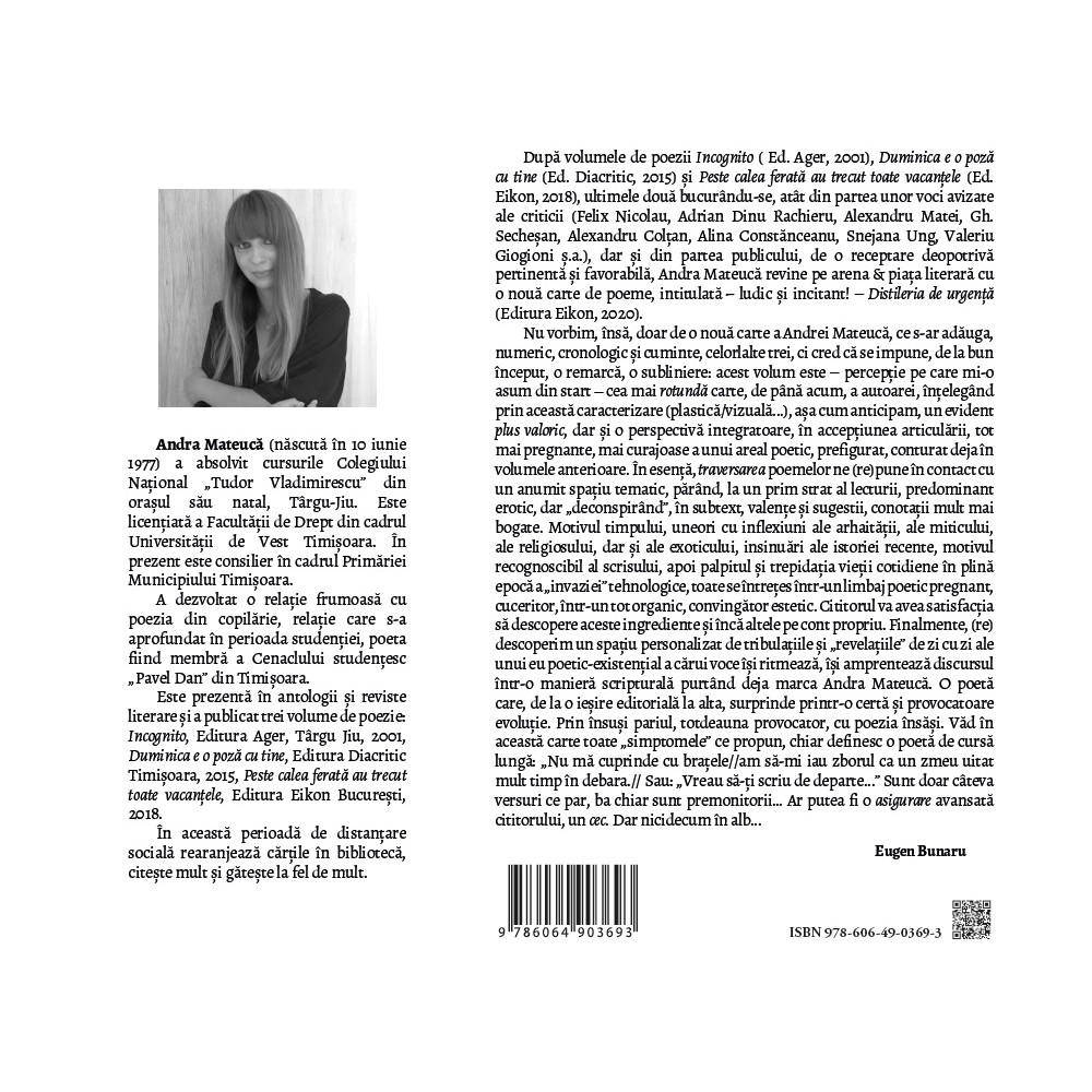 Carte Distileria de urgenta autor Andra Mateuca editura Eikon