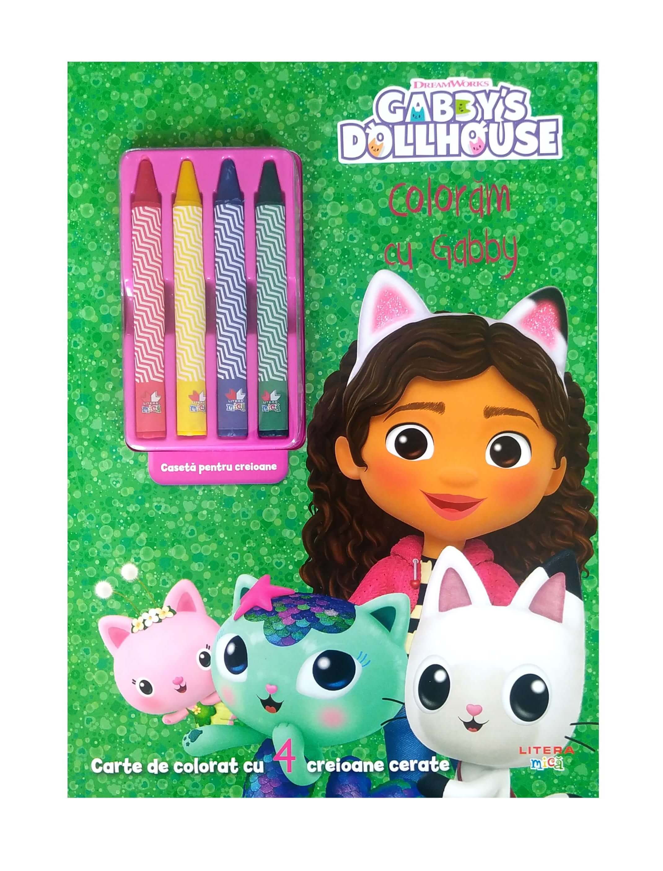 Carte Gabby's Dollhouse. Coloram cu Gabby. Carte de colorat cu 4 creioane cerate editura Litera