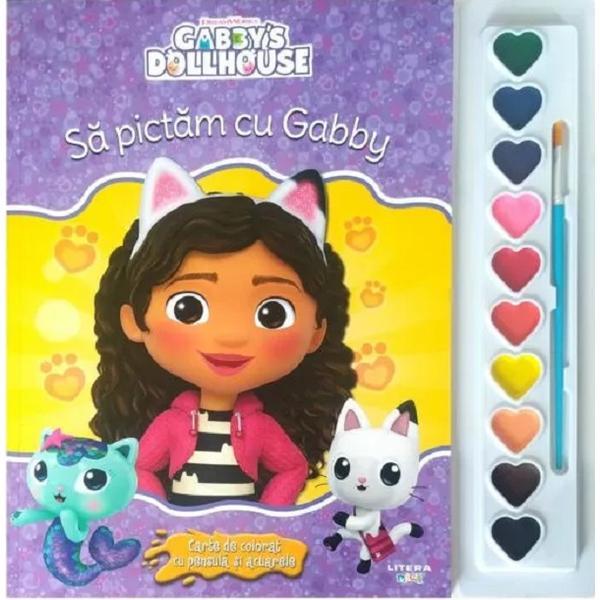 Carte Gabby's Dollhouse. Sa pictam cu Gabby. Carte de colorat cu pensula si acuarele