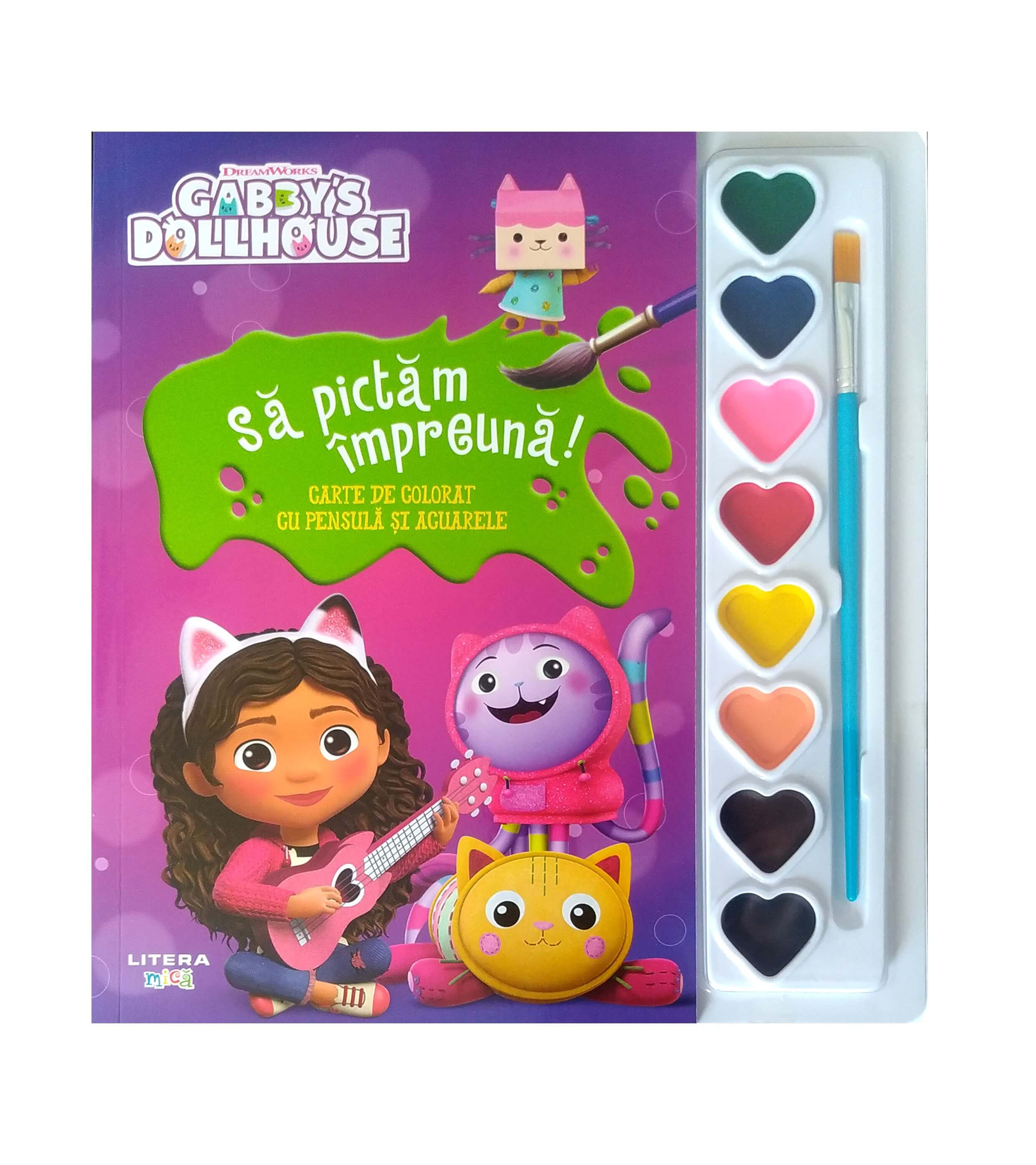 Carte Gabby's Dollhouse. Sa pictam impreuna! Carte de colorat cu pensula si acuarele editura Litera