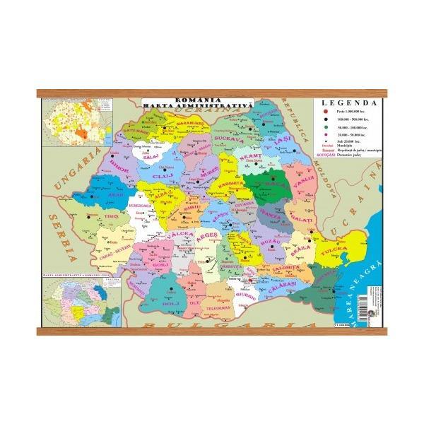 Carte Harta de perete - Romania. Harta Administrativa + Harta Fizica