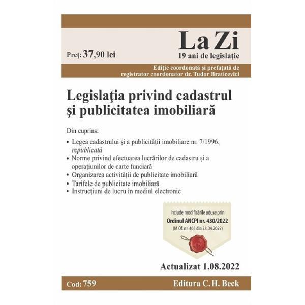 Carte Legislatia privind cadastrul si publicitatea imobiliara Act.1 august 2022 - Tudor Braticevici