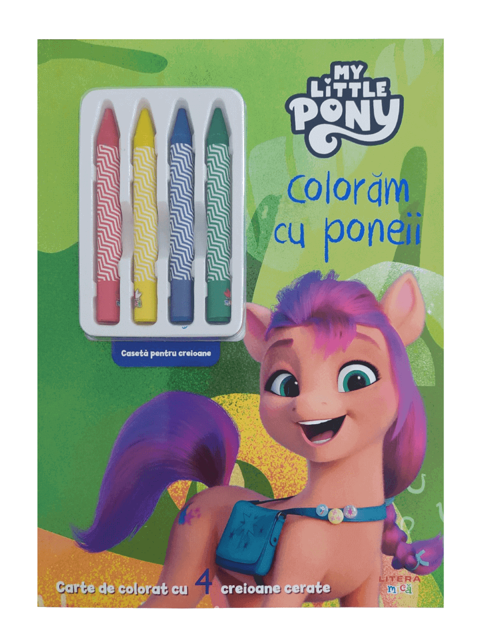Carte My Little Pony. Coloram cu poneii. Carte de colorat cu 4 creioane cerate editura Litera