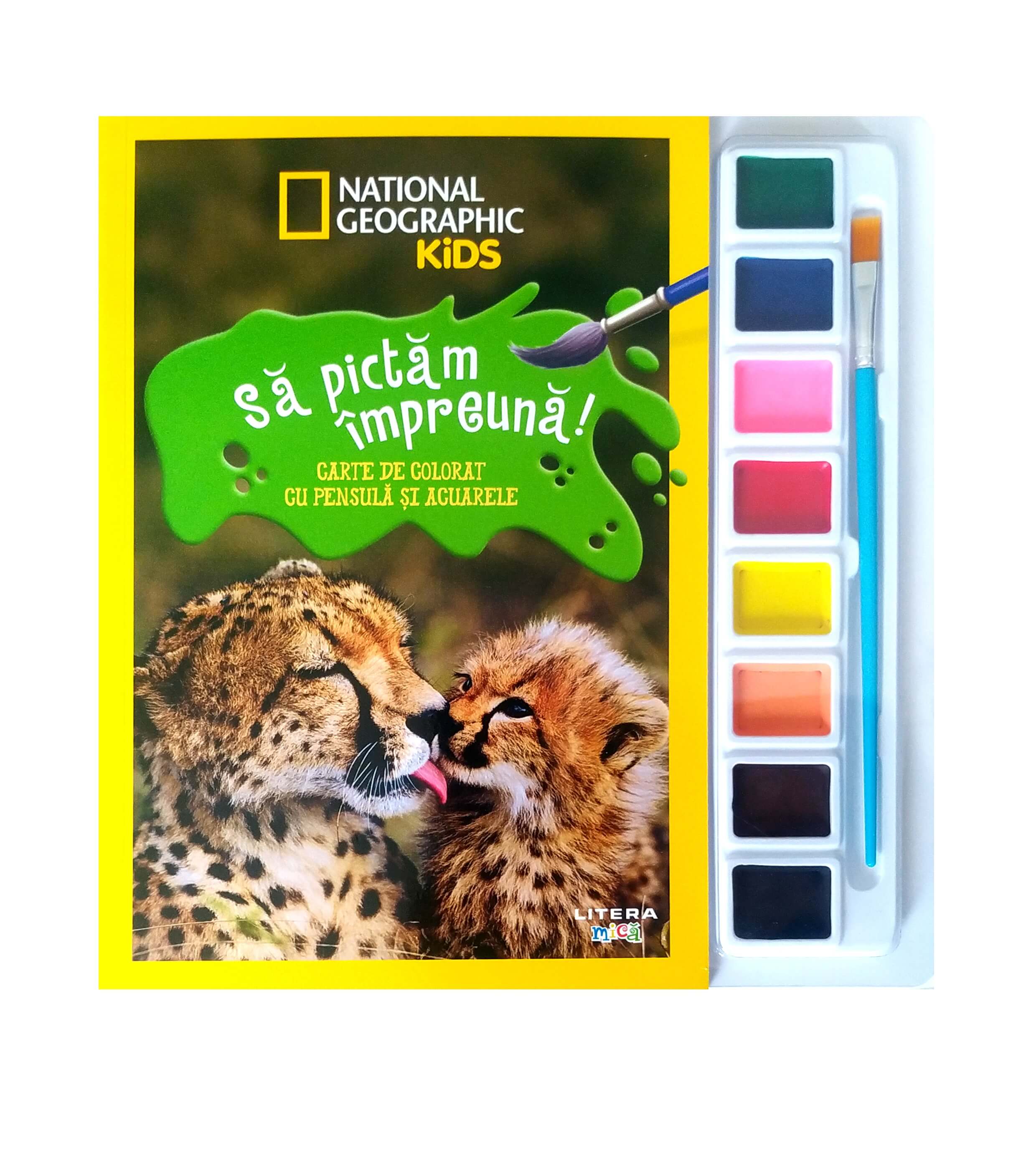 Carte National Geographic Kids. Sa pictam impreuna! Carte de colorat cu pensula si acuarele editura Litera