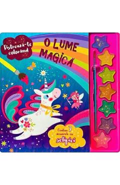 Carte O lume magica. Carte de colorat cu 7 acuarele cu sclipici editura -
