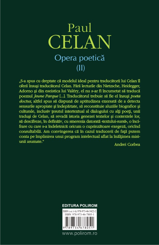 Carte Opera poetica. Volumul II autor Paul Celan editura Polirom