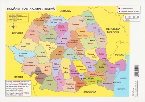 Carte Plansa: Romania. Harta administrativa editura Erc Press