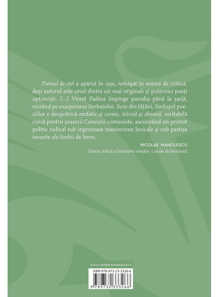 Carte Poemul de otel autor Viorel Padina editura Cartea Romaneasca