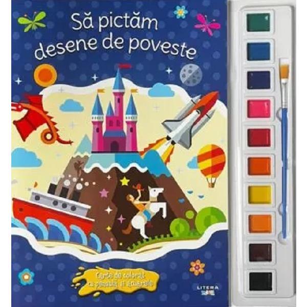 Carte Sa pictam desene de poveste. Carte de colorat cu pensula si acuarele