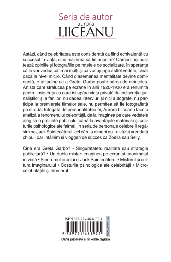 Carte Sindromul Greta Garbo autor Aurora Liiceanu editura Polirom