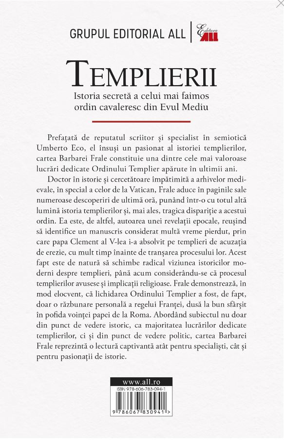 Carte Templierii autor Barbara Frale editura ALL