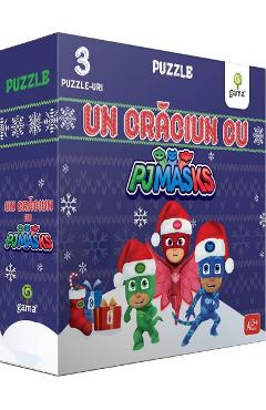 Carte Un Craciun cu Pj Masks 3 puzzle-uri editura -