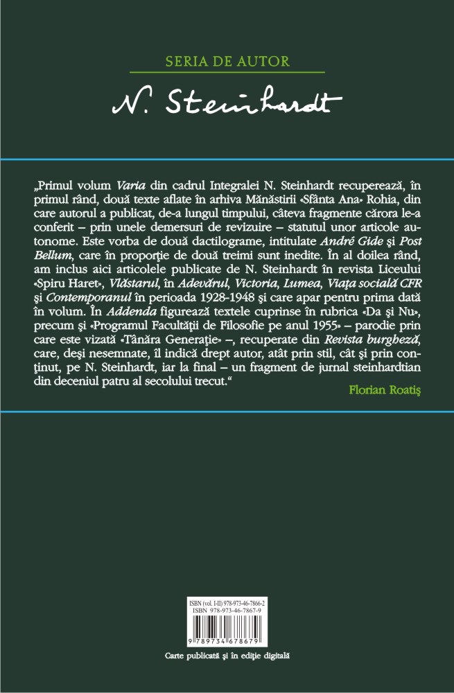 Carte Varia. Volumul I autor N. Steinhardt editura Polirom